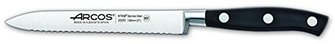 Arcos Serie Riviera - Cuchillo Tomatero - Hoja de Acero Inoxidable Forjado NITRUM 130 mm - Mango de Polyoxymethylene (POM) Color Negro