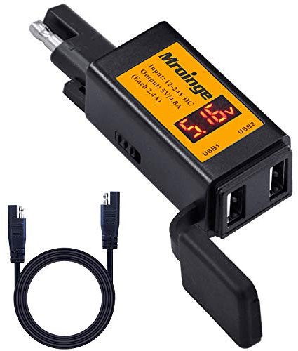Mroinge Motorcycle USB Charger, 4.8A SAE to USB Adapter with Voltmeter & Ammeter, Quick Disconnect Plug with Dual USB Charger Perfect for Smart Device Charging, with ON/Off Switch & Waterproof Cover