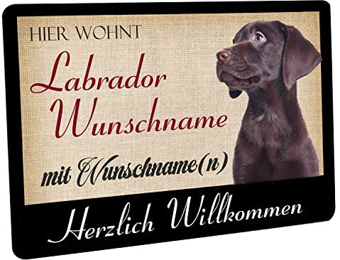 Crealuxe Fussmatte 'Wunschtext/Wunschname Hier wohnt Labrador' personalisiert, Fußabtreter, Fußabstreifer für die Haustür, Fußmatte rutschfest