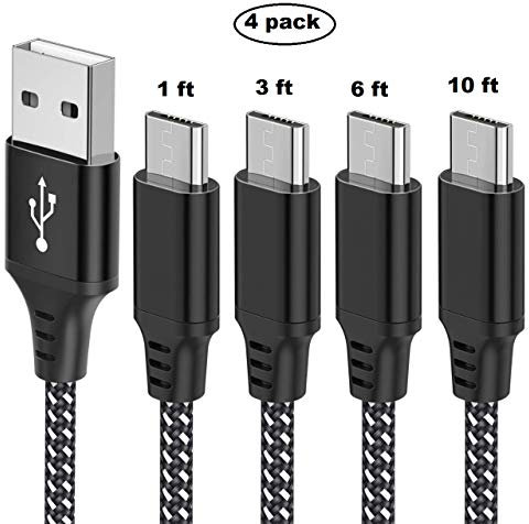 Mr. Gadget's solutions Micro USB Cable Nylon braided for android phones 4 Pack [1/3/6/10 FT]