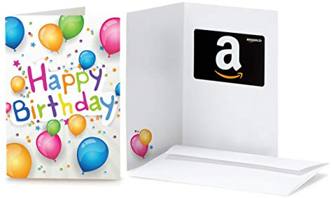 Amazon.de Geschenkkarte in Grußkarte (Happy Birthday Ballons)