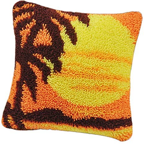 Bonarty Knüpfkissen Knüpfpackungen Knüpfset Kunsthandwerk für Kinder/Erwachsene zum Selber Knüpfen Kissen, Sofakissen - Sonnenuntergang Muster