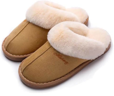 SincereWay Donna Peluche Pantofole Da Casa Morbide E Comode Antiscivolo Calore Invernale (Tan, 36-37)
