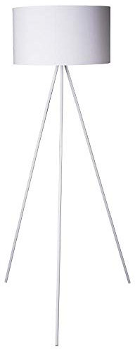 Lámpara de pie con base de trípode con interruptor de luz regulable, diseño moderno, pantalla de tela, casquillo E27, máx. 60 W, dimensiones de 145 x 45 cm (blanco)