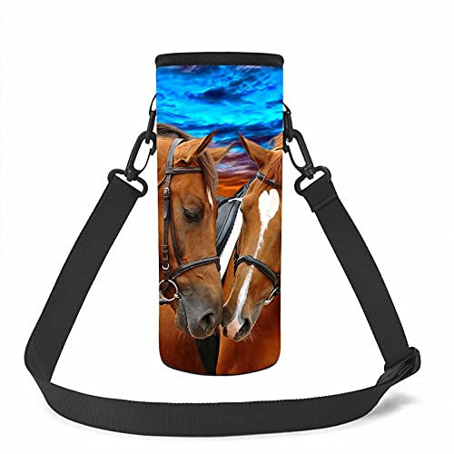 NETILGEN Housse de bouteille d'eau en néoprène marron pour cheval avec bandoulière réglable pour protéger les bouteilles en verre - Unisexe