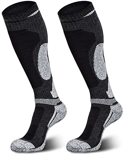2 Paar Merinowolle Skisocken, Herren Damen Knie-Hochleistungs-Thermosocken für Winter, Schnee, Snowboarden, Outdoor-Sport, Jagd Medium