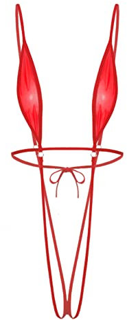 Oyolan Femme Micro Bikini Sexy Transaprent Body String Sexy Mini Maillot de Bain Dos Nu Halter Neck Bikini Type A Rouge Taille Unique