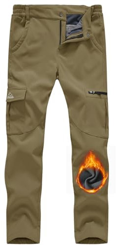 YSENTO Damen Wanderhose Wasserdicht Outdoorhose Softshellhose Winter Skihose Gefütterte Snowboardhose Trekkinghose Funktionshose(Khaki,L)