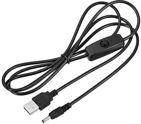 sourcing map USB Cable with 501 ON/Off Switch, USB Male to DC 3.5x1.35mm Male Power Cable 150cm for Camera Hard Disk Box Black Pack of 2