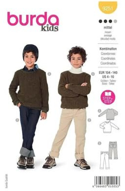 burda style Schnittmuster, 9251, Kids Pulli und Hose selber nähen [Kinder, Gr. 104 - 140] Level 3 für Fortgeschrittene, mehrfarbig