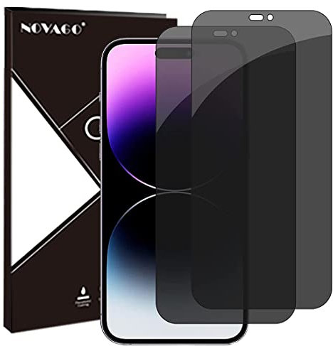 NOVAGO Compatible avec iPhone 14 Pro - Lot de 2 Films vitre Protection écran Verre trempé résistant 0.33 mm 9H (Teinté anti espion)