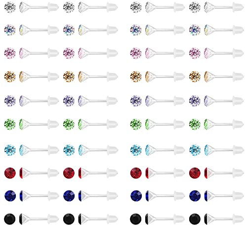AoedeJ 80 Stück bunte Zirkonia Ohrringe Ohrstecker Ohrringe Kunststoff Ohrringe für empfindliche Ohren hypoallergen Ohrringe für Frauen Mädchen (3mm)