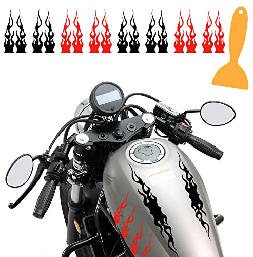 8 Stück Flamme Reflektierend Aufkleber für Auto, Rennsport Sportstreifen Aufkleber Auto Rückspiegel Aufkleber Motorrad Tankhaube Aufkleber DIY für Karosserie Geländewagen Skateboard,Schwarz,Rot