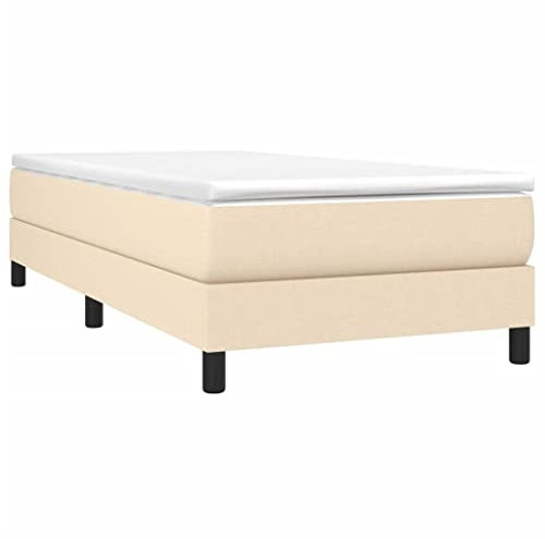 vidaXL Cadre de Lit, Lit Rembourré avec Pieds, Lit Simple avec Sommier à Lattes, Lit Adulte de Chambre à Coucher, Moderne, Crème 80x200 cm Tissu
