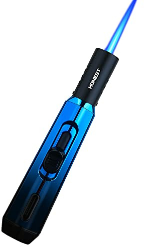 PROMISE Winddichte Flamme Butan nachfüllbares Gasfeuerzeug für Kerzencamping Wild Outdoor Use lang für Kerzen, Camping, Grill, Schmuck DIY (Blau)