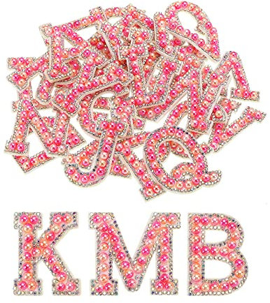 sourcing map Iron on Letter Pearl Letter Patches Rhinestone Color Gradient Red A-Z Glitter Pearls Rhinestone Alphabet Patches for DIY Clothes Repair Hats Bags Pack of 26