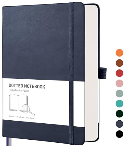 RETTACY Notizbuch A5 Gepunktetes- Bullet Dot Grid Journal mit 320 nummerierten Seiten, 1 Rücktasche und hochwertigem Hardcover für Künstler Schreiben/Zeichnen, 14,5 x 21 cm - Blau