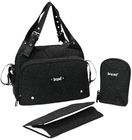 BABY ON BOARD - Titou Black Chiné - Sac à langer chic avec compartiments multiples, porte-repas isotherme, tapis à langer, sac linge, bandoulière réglable