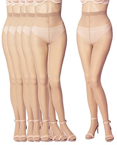Leamel 6 Pairs 15 Denier Matt Sheer Ladder Resistant Tights Tan Size Large