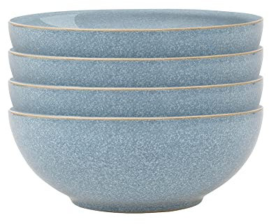 Denby - Elements Blue Coupe Cereal Bowls Set of 4 - Dishwasher Microwave Safe Crockery 820ml 17cm - Blue Ceramic Stoneware Tableware - Chip & Crack Resistant Soup Bowls
