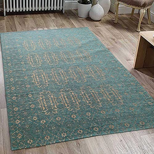 Teppich-Traum Teppich Wohnzimmer Orientalisch Modern Kurzflor Pflegeleicht Hautsympathisch - Petrol Gold, 120 x 170 cm