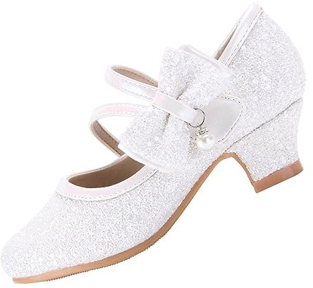 EIGHT KM Scarpe Mary Jane con Tacco Alto da Ragazza Principessa per Matrimonio e Festa EKM7035 Scintillio Glitter Perla Cristallo Avorio Misura EU 27
