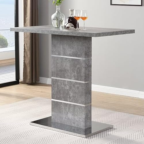 Furniture In Fashion Parini Bar Table Rectangular Breakfast table for kitchen, living dining room Multi-purpose Space-saving Easy Assembly 4 to 6 Seater Concrete Effect W120xD70xH110cm