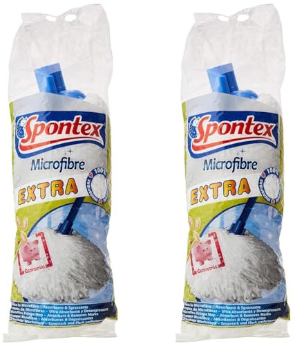 Spontex - Fregona Microfibre Extra, Blanco, Mediano (72110050) (Paquete de 2)