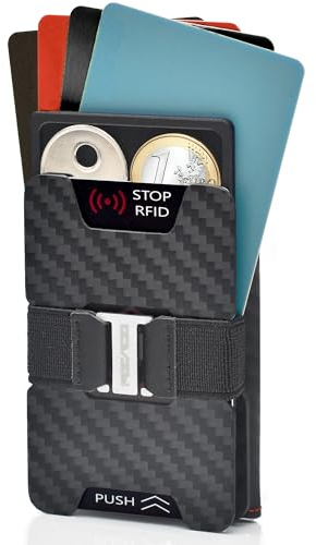 POCARDO Slim Wallet | Kleine Geldbörse mit Geldscheinfach, Münzfach, Kartenfach und RFID-Schutz | Herren Kreditkartenetui (Echtleder mit Kontrastnaht)
