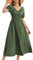 Short Sleeve Midi Summer Dresses for Ladies A-Line Puff Sleeve Smock Ruched Flowy High Waist Swing Beach Plus Size Maternity Dress XXL Army Green