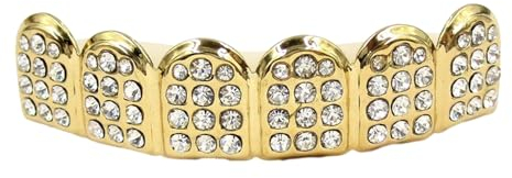 Hip Hop vergoldete Brace-Zähne, Hip Hop-Zahnspange | Glänzende Strass-Brace-Kappen für Zähne,Brace Groll-Set oben und unten, verkupferte goldene Zahnkappen, für Cosplay-Kostüme