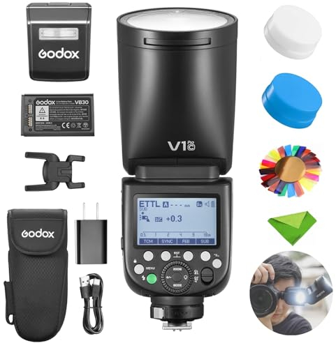 Godox V1 V1Pro C-Blitz für Canon TTL-Blitzgerät, 1/8000 HSS 500 Blitze mit voller Leistung, 1,3 s Ladezeit, 2,4 G Wireless mit externem Blitz SU-1 (Godox V1-C aktualisiert, V1Pro-C)