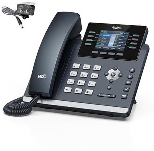 Yealink SIP-T44W-PSU 1301213 - Telefono IP Wi-Fi con alimentatore, 12 perline VoIP, display a colori da 2,8 pollici, Gigabit Ethernet, doppia porta, PoE