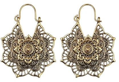 Böhmische Tropfen Baumeln Ohrringe, Boho Mandala Blume Ohrringe, Boho Gypsy Mandala Blumen Ohrringe, Boho Große Filigrane Reifen Tropfen Ohrringe, Ohrring Schmuck Für Frauen Und Mädchen