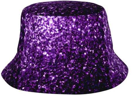 WURTON Fischerhut mit Regenbogen-Blumendruck, unisex, niedlich, trendig, leicht, für den Außenbereich, ästhetischer Fischerhut, Sonnenhut, Wunderschöner violetter Glitzer, Einheitsgr��e