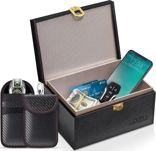 Lexell Faraday Schlüsselbox mit 2 Faraday-Taschen für Autoschlüssel, Signalblocker für schlüssellose Autoschlüssel, Signalblocker für Autoschlüssel mit RFID-Tasche für