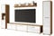 MINIO go for it - Wohnwand Wohnzimmer 4-teilig Toga, Wohnzimmer Möbel Set, 1x TV Lowboard, 2X Hochschrank, 1x Wandboard, Wohnzimmermöbel Komplett, Wohnzimmer Set - Farbe Wotan Eiche/Weiss Hochglanz
