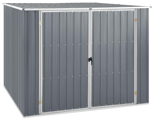 Willood Gerätehaus ohne Boden Doppeltür Schrägdach Geräteschuppen Schuppen Gartenhaus Gartenschuppen Grau 195x198x159 cm Verzinkter Stahl