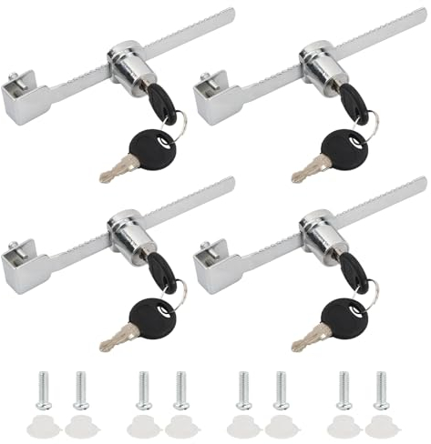 4 Set Cerradura Puerta Cristal, Cerradura Puerta Corredera, Cerradura de Sierra de Hoja Deslizante Con Llave, Cerradura de Vitrina de Terrario de Reptiles, Apto para Todo Tipo de Vitrinas, Plateadas