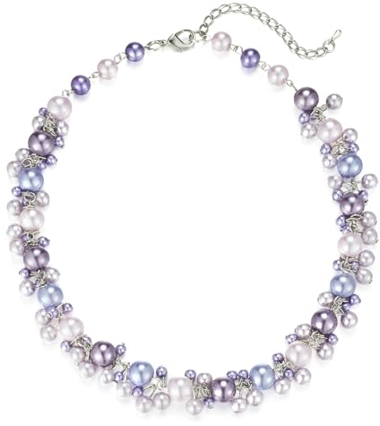 Bulinlin Perlen Kette Damen Perlen Statement Choker Kette Boho Bunt Modeschmuck Geburtstag Geschenke für Frauen(Purple)