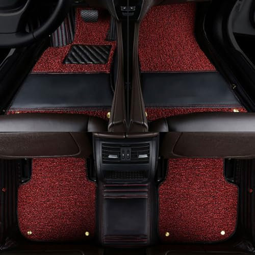 UGIUTLVY Tappetini Auto Full Surround per Fiat Tipo 2017-2021, Moquette Personalizzato Interni Antiscivolo Posteriore Rivestimento Tappetino Accessori,Black + Red Line + Black Red Silk Circle