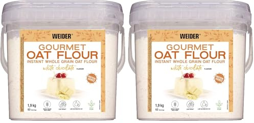 Weider Gourmet Oat Flour (1,9kg) Weiße-Schokolade Geschmack, Vollkorn-Haferflocken. Proteinquelle mit niedrigem Zuckergehalt. (Packung mit 2)