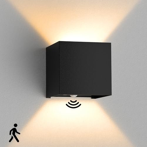 12W Aussenlampe Mit Bewegungsmelder, IP65 Außenwandleuchten, Wandlampe Mit Bewegungsmelder Innen, Verstellbarer Lichtstrahl, Geeignet Außenbeleuchtung für Außen-und Innenbereiche, Garten,Flur und Wege