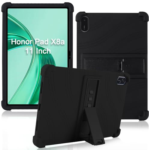 ATOOZ for Honor Pad X8a Case 11 Inch 2024,Soft Silicone Kids Case for Huawei Honor Pad X8a Tablet with Adjustable Bracket (Black)