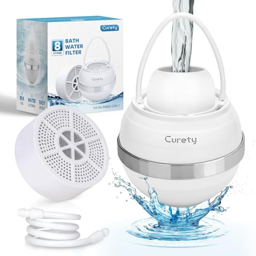 Curety Bath Filter for Tub, Bath Water Filter for Eczema, Kinder Filter for Bathtub - Remove Contaminants,Chlorine and Fluoride, Hard Water Softener to Improves Skin and Hair