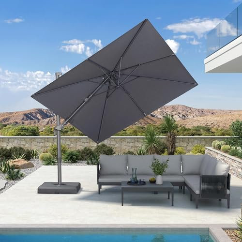 PURPLE LEAF 2.5 X 2.5 M Garden Cantilever Swivel Parasol, Large Rectangular Patio Umbrella with Crank Handle and Tilt for Balcony and Outdoor, Grey