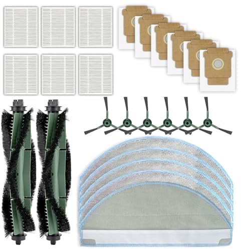 (25 Pieces) 105 Combo Replacement Parts for iRobot Roomba 105 Combo, Combo Essential, Combo 2 Essential Y051042 Accessories, 2 Roller Brush, 6 Side Brushes, 6 HEPA Filters, 6 Dust Bags, 5 Mop Pads