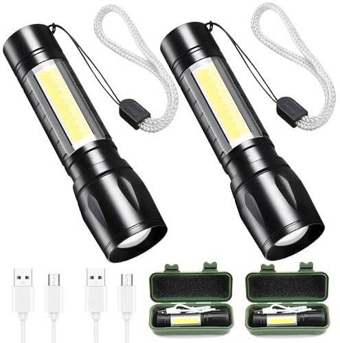 Sangcca 2 Set LED Rechargeable Torch with Adjustable Focus | 3 Lighting Modes, Super Bright High Lumen Tactical, Waterproof Pocket Size for Power Cuts, Emergency, Camping, Hiking