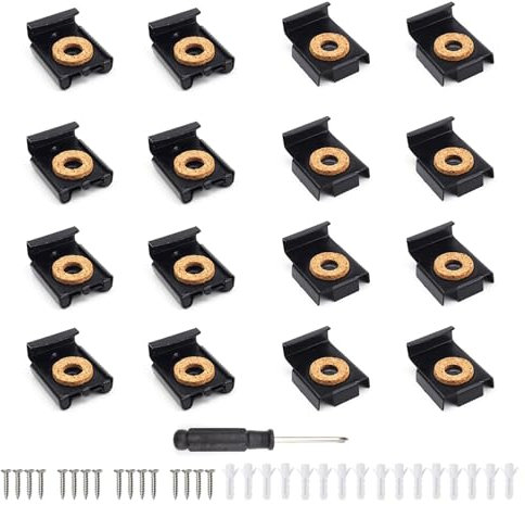 WJUAN 4 Sets (16 Stück) Schwarz Federbelastete Spiegelhalterung - Höhenverstellbare Wandhalterung mit Korkauflage für Bad- & Zimmerspiegel bis 12kg