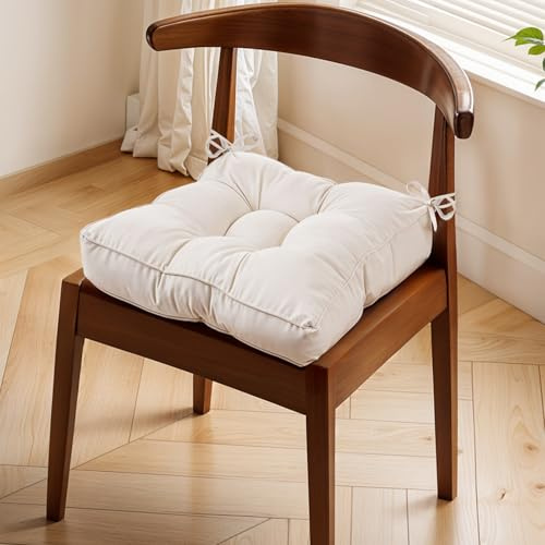 Warmiehomy Chair Cushions with Ties, 10cm Thicken Booster Cushions for Armchairs, Soft Seat Pads for Dining Chairs, Large Cushion for Chair, Elderly, Pregnancy & Post-Operative Adults, 40x40cm(Cream)